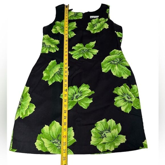 Vintage S.L. Fashions Floral Short Black Sleeveless Mini Dress Green Flowers - Picture 8 of 10